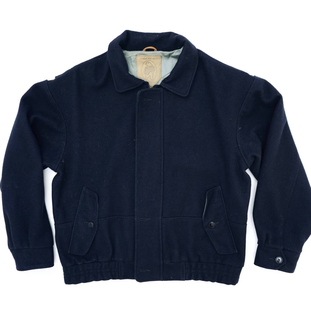 Vintage 90s Golden Bear Bomber Navy Wool Jacket Men's Large